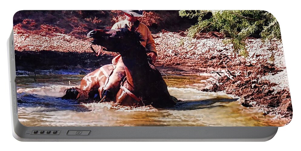 Horse Portable Battery Charger featuring the photograph Don't Say Whoa in a mudhole by Tommy Anderson