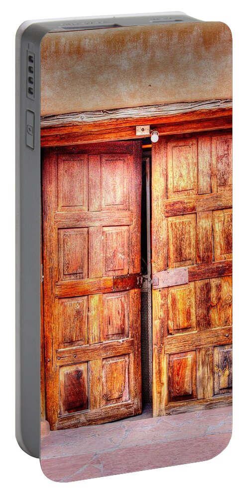 Santuario De Chimayo Portable Battery Charger featuring the photograph Doors to the Inner Santuario de Chimayo by Lanita Williams