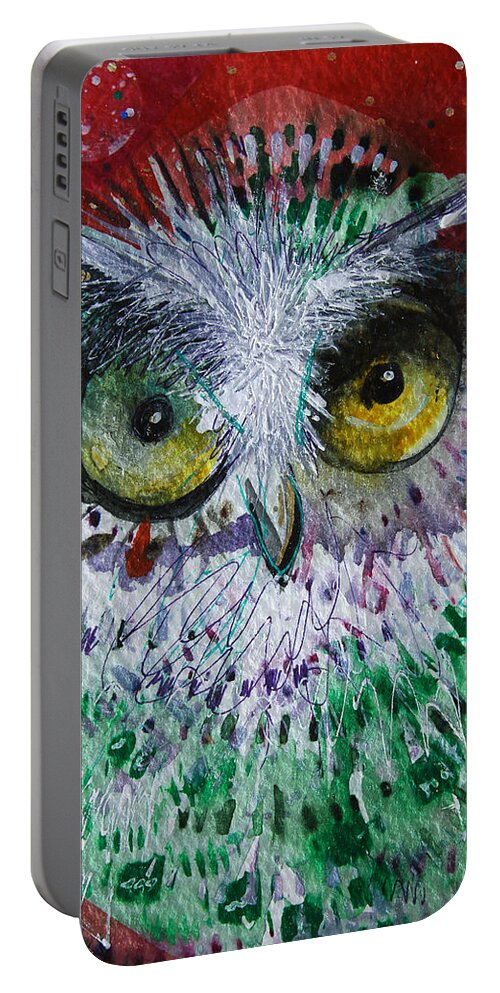 Moon Portable Battery Charger featuring the mixed media Dot by Laurel Bahe