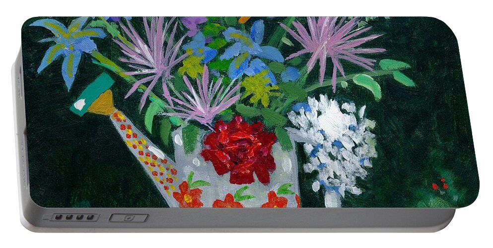 Flowers Portable Battery Charger featuring the painting Double Duty by Adele Bower