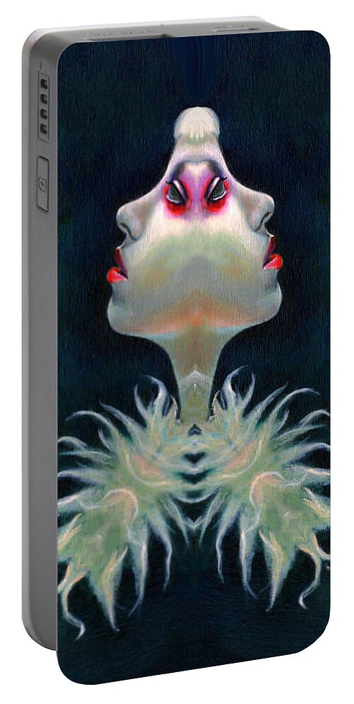 Double Faced Portable Battery Charger featuring the digital art Double Faced by Rafael Salazar