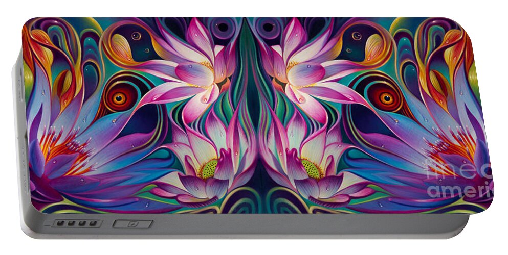 Lotus Portable Battery Charger featuring the painting Double Floral Fantasy 2 by Ricardo Chavez-Mendez
