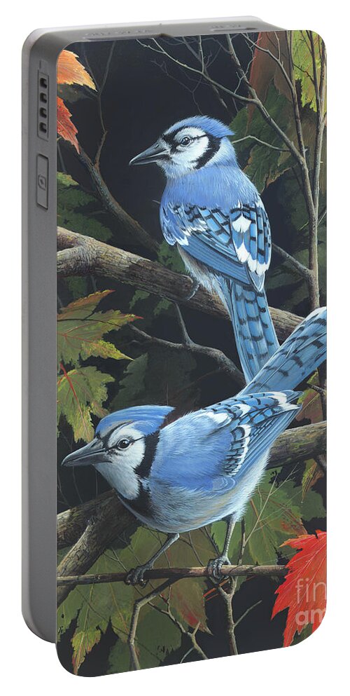 Jay Birds Portable Battery Charger featuring the painting Double Trouble by Mike Brown