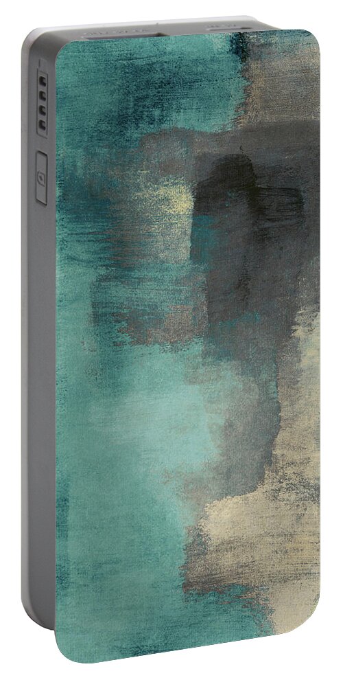Abstract Portable Battery Charger featuring the digital art Downtown Blue Rain I by Lanie Loreth