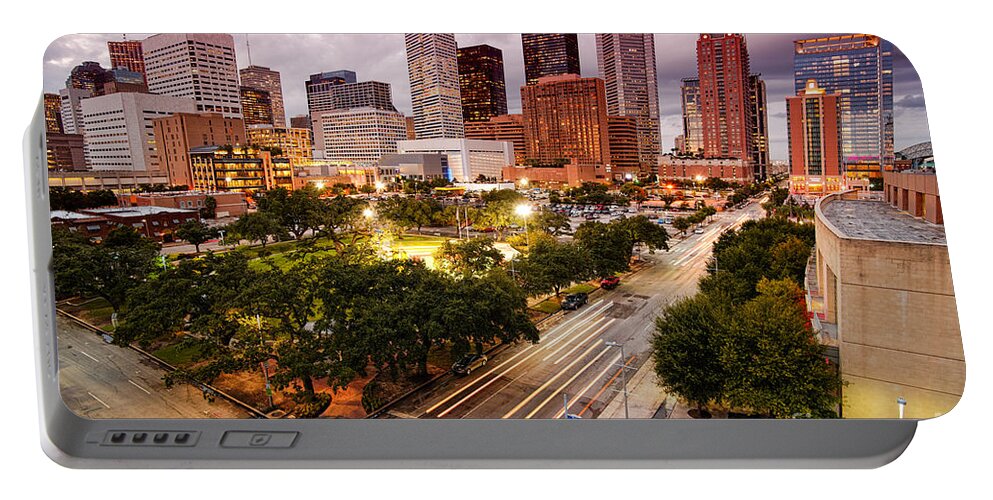 Downtown Portable Battery Charger featuring the photograph Downtown Houston Skyline during Twilight by Silvio Ligutti