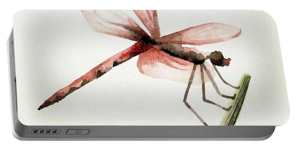 Dragonfly Portable Battery Charger featuring the painting Dragonfly by Lynellen Nielsen