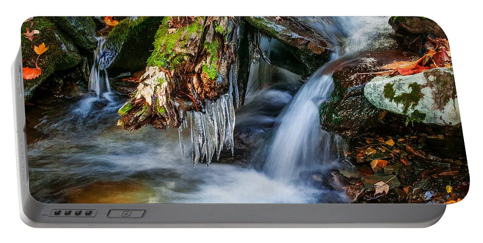 Waterfall Portable Battery Charger featuring the photograph Dragons Teeth Icicles Waterfall Great Smoky Mountains Painted by Rich Franco