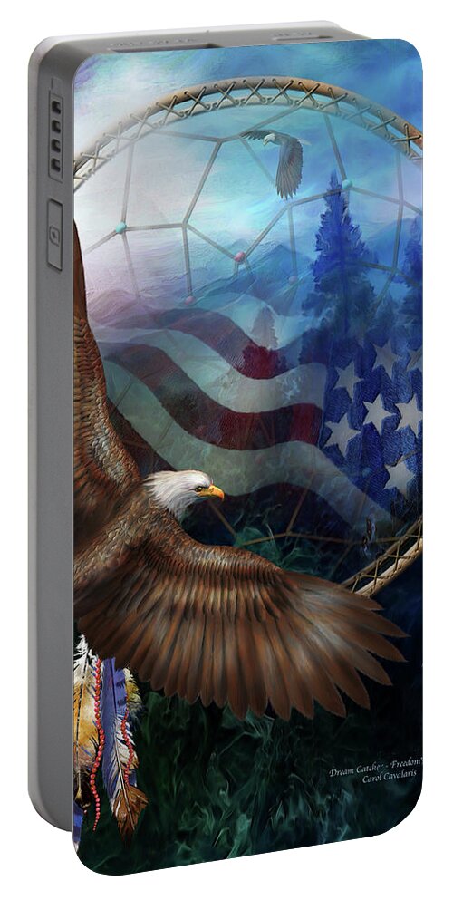Carol Cavalaris Portable Battery Charger featuring the mixed media Dream Catcher - Freedom's Flight by Carol Cavalaris