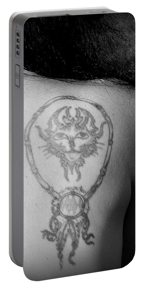Dreamcatcher Tattoo Cat Woman Portable Battery Charger featuring the photograph DreamCATcher by Guy Pettingell