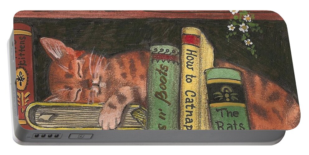 Print Portable Battery Charger featuring the painting Dreaming In The Library by Margaryta Yermolayeva
