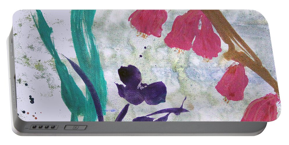 Dreamy Day Flowers Portable Battery Charger featuring the painting Dreamy Day Flowers by Robin Pedrero