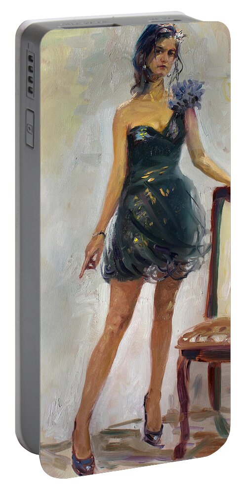 Girl Figure Portable Battery Charger featuring the painting Dressed Up Girl by Ylli Haruni