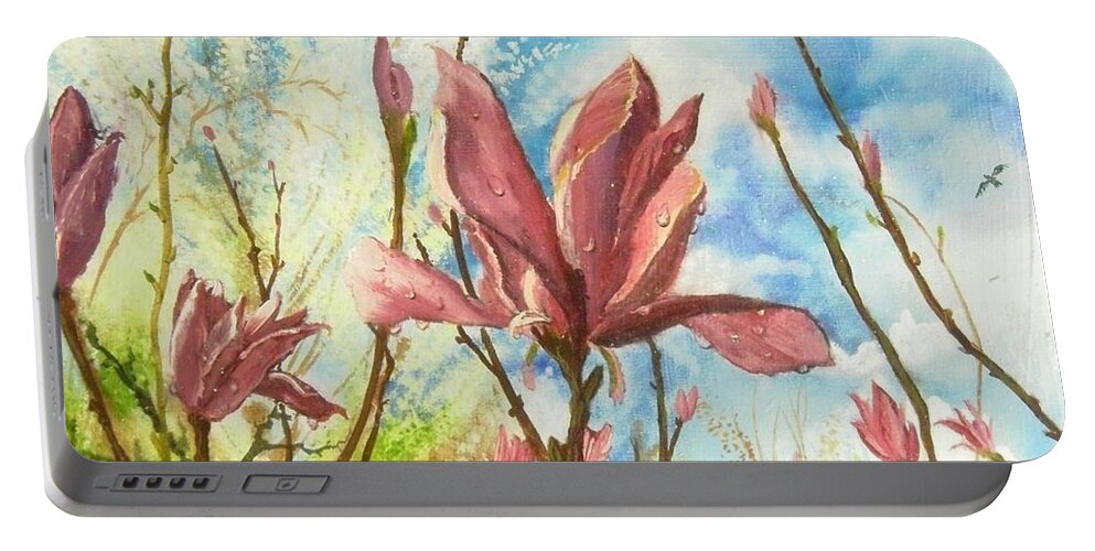 Dew Portable Battery Charger featuring the painting Drops of Morning by Nicole Angell