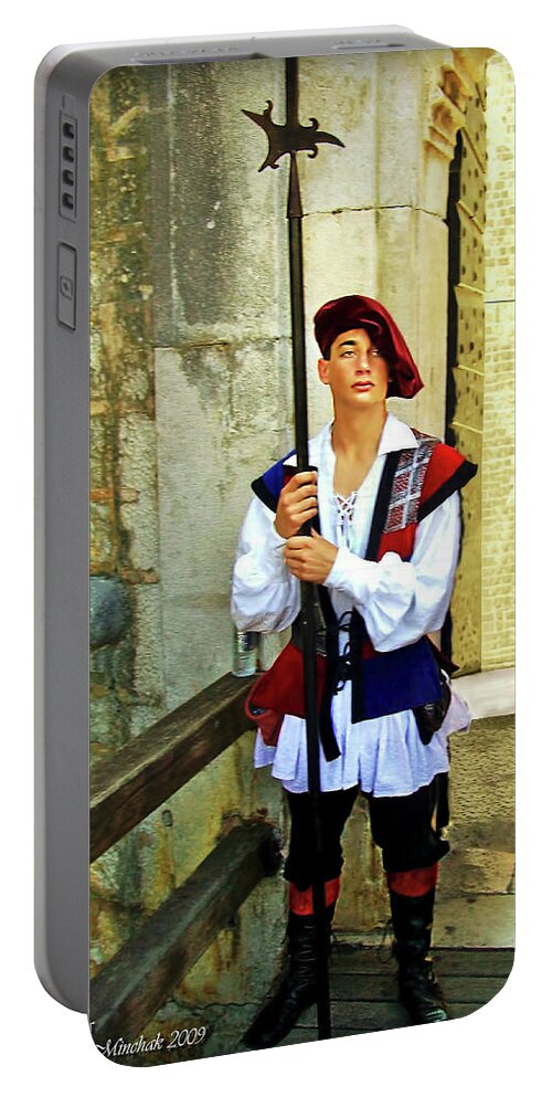 Dubrovnik Portable Battery Charger featuring the digital art Dubrovnik Guard by Joan Minchak