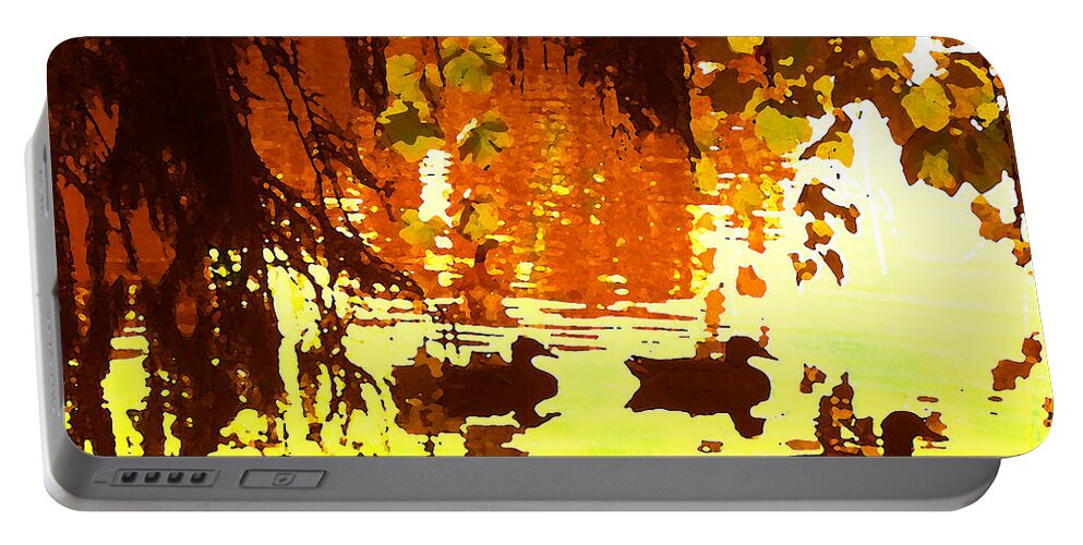  Portable Battery Charger featuring the painting Ducks on Red Lake by Amy Vangsgard