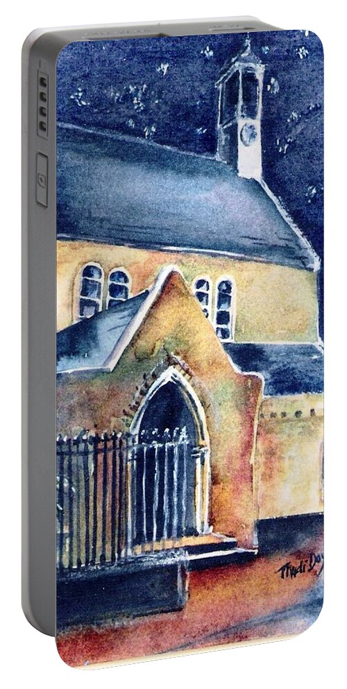 Historicc Abbey Portable Battery Charger featuring the painting Duiske Abbey Ireland  by Trudi Doyle