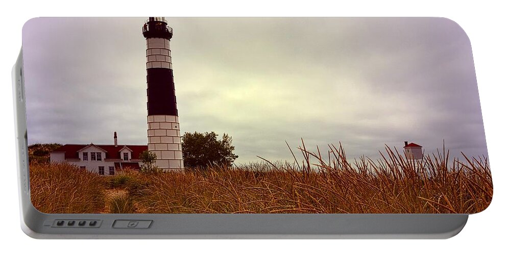 Lighthouse Portable Battery Charger featuring the photograph Dune Grass and Big Sable by Michelle Calkins