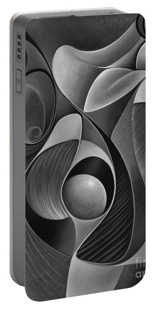 Female Portable Battery Charger featuring the painting Dynamic Series 22-Black and White by Ricardo Chavez-Mendez