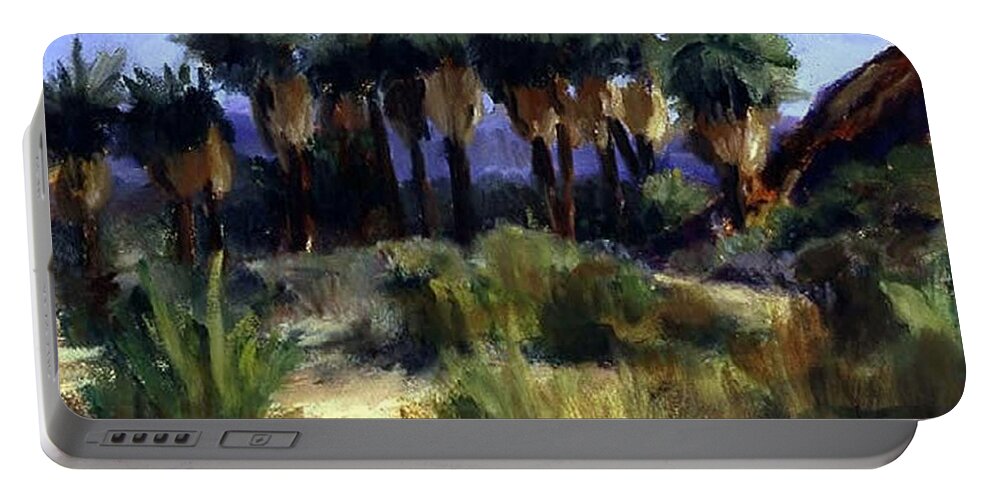 Palm Springs Area Portable Battery Charger featuring the painting This is Home Thousand Palms Preserve by Maria Hunt