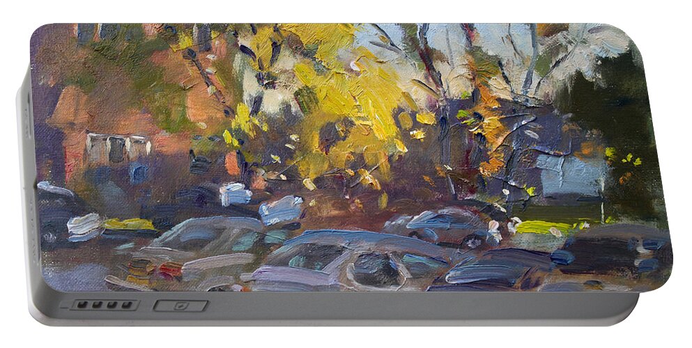 Fall Portable Battery Charger featuring the painting Early Morning Fall by Ylli Haruni