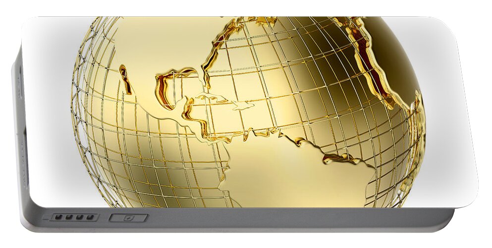 Earth Portable Battery Charger featuring the photograph Earth in Gold Metal isolated on white by Johan Swanepoel