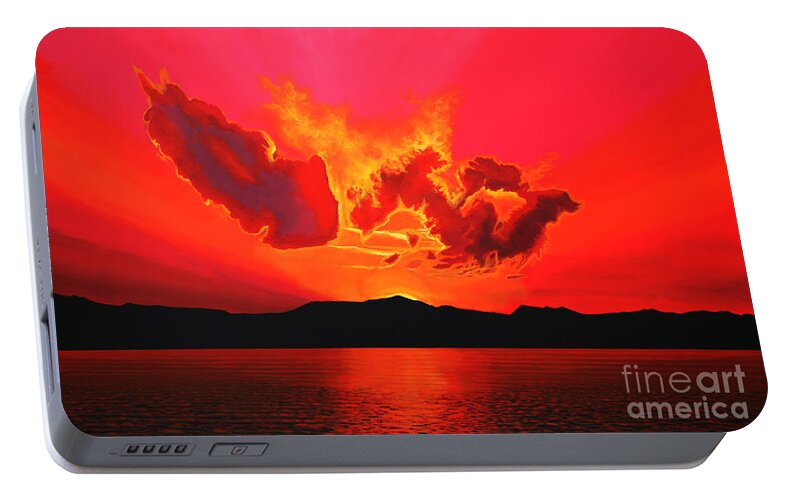 Paul Meijering Portable Battery Charger featuring the painting Earth Sunset by Paul Meijering