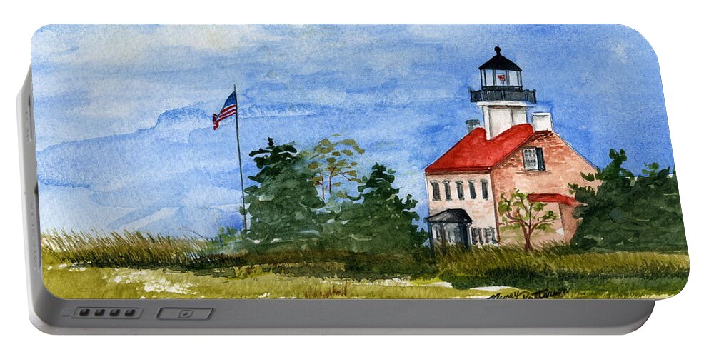 East Point Lighthouse Portable Battery Charger featuring the painting East Point In The Spring by Nancy Patterson