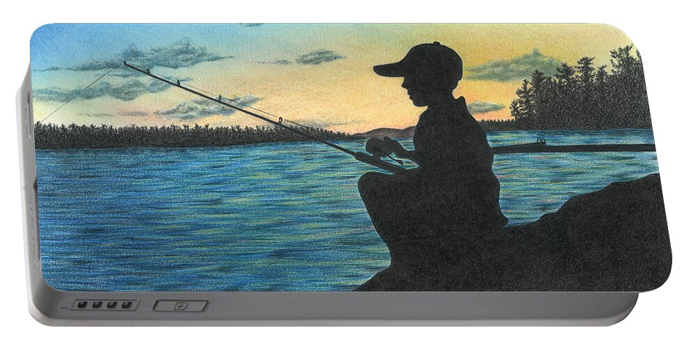 Pond Portable Battery Charger featuring the drawing East Pond by Troy Levesque
