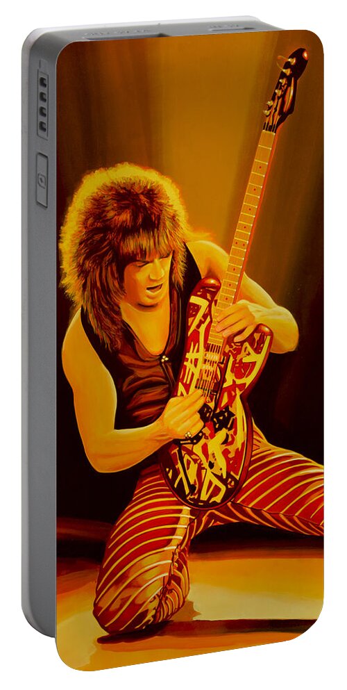 Eddie Van Halen Portable Battery Charger featuring the painting Eddie van Halen Painting by Paul Meijering