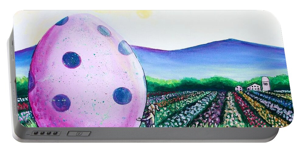 Easter Portable Battery Charger featuring the painting EGGstatic by Shana Rowe Jackson
