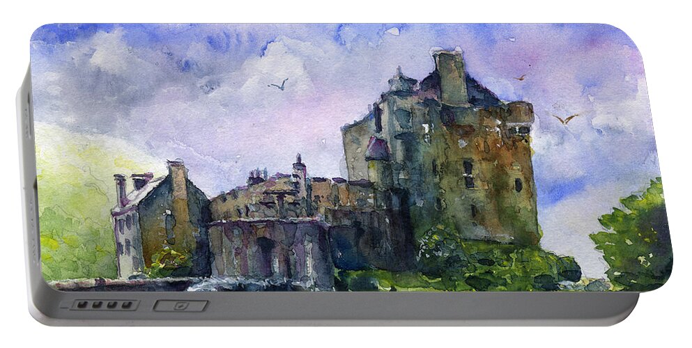 Castle Portable Battery Charger featuring the painting Eilean Donan Castle Scotland by John D Benson