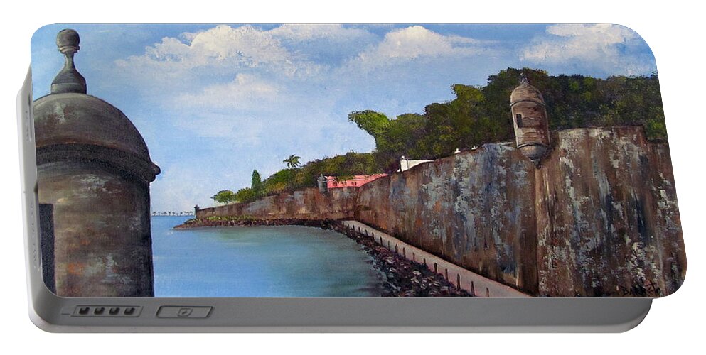 Viejo Old San Juan Portable Battery Charger featuring the painting El Morro by Gloria E Barreto-Rodriguez