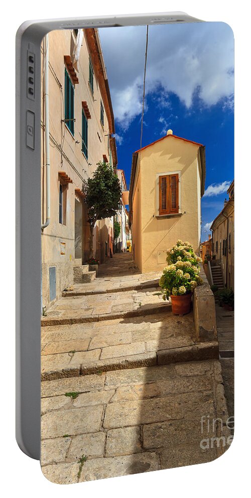 Marciana Portable Battery Charger featuring the photograph Elba Island - street in Marciana by Antonio Scarpi