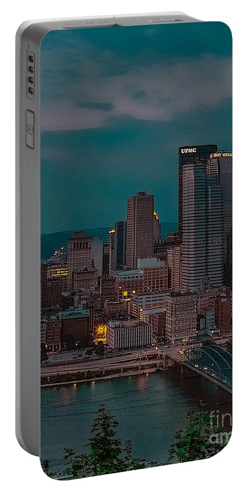 Electric Steel City Portable Battery Charger featuring the photograph Electric Steel City by Charlie Cliques