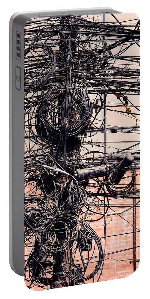 Wire Portable Battery Charger featuring the photograph Electric wires on a post by Dutourdumonde Photography