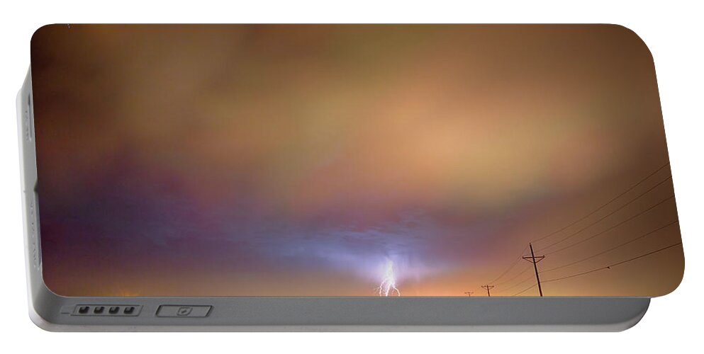 Lightning Portable Battery Charger featuring the photograph Electrical Charged Green Lightning Thunderstorm by James BO Insogna