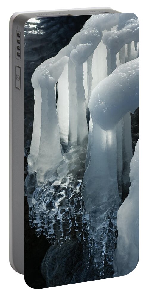 Icicle Portable Battery Charger featuring the photograph Elegant Christmas Ornaments From Mother Nature by Georgia Mizuleva