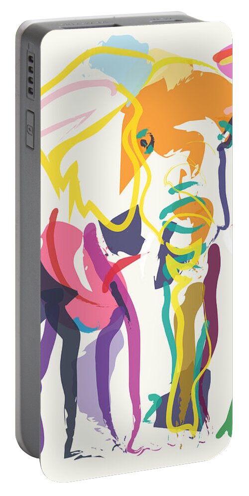 Elephant Portable Battery Charger featuring the painting Elephant in color ecru by Go Van Kampen