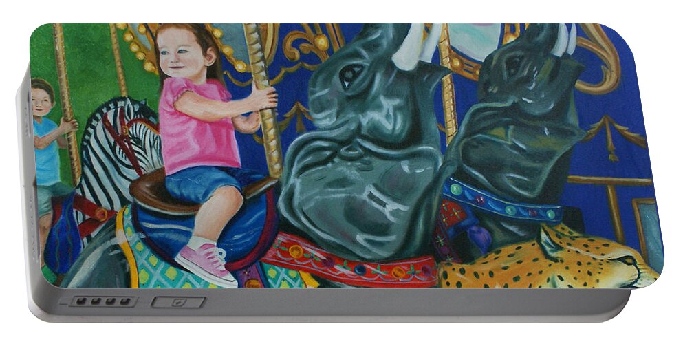 Carnival Portable Battery Charger featuring the painting Elephant Ride by Jill Ciccone Pike