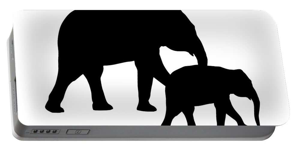 Graphic Art Portable Battery Charger featuring the digital art Elephants in Black and White by Jackie Farnsworth