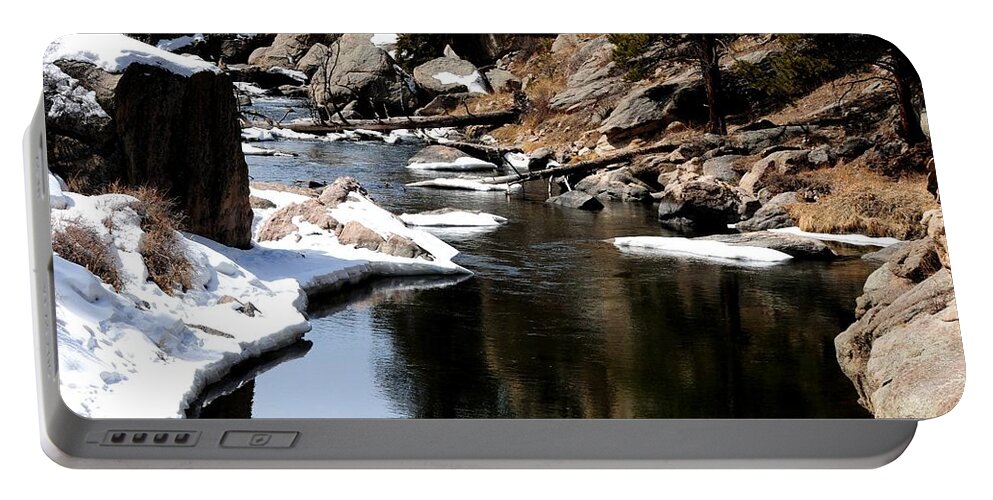 Colorado Portable Battery Charger featuring the photograph Eleven Mile Canyon in Winter by Marilyn Burton
