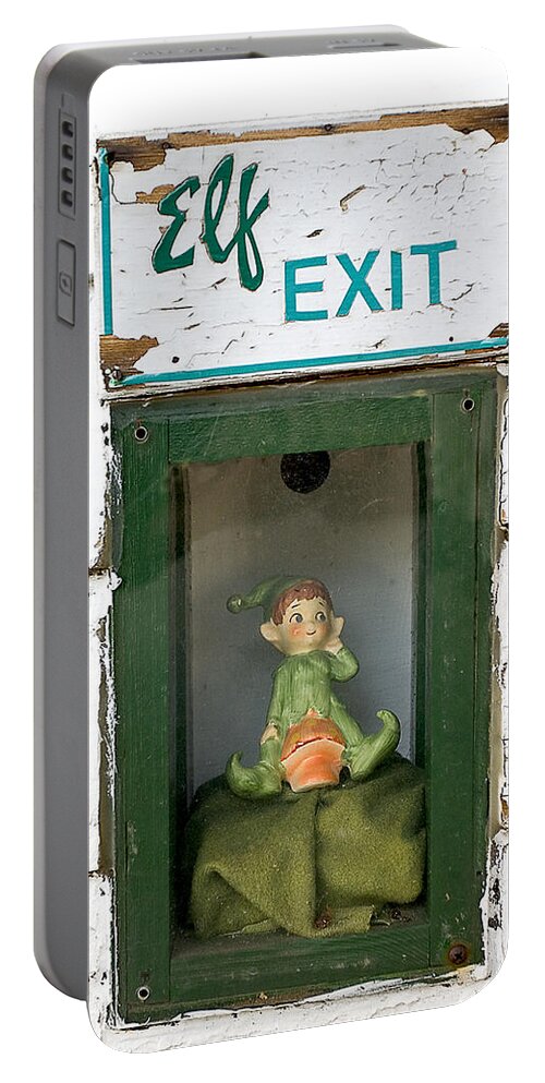 Humor Portable Battery Charger featuring the photograph elf exit, Dubuque, Iowa by Steven Ralser