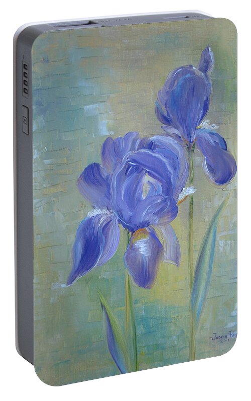 Irises Portable Battery Charger featuring the painting Elizabeth's Irises by Judith Rhue