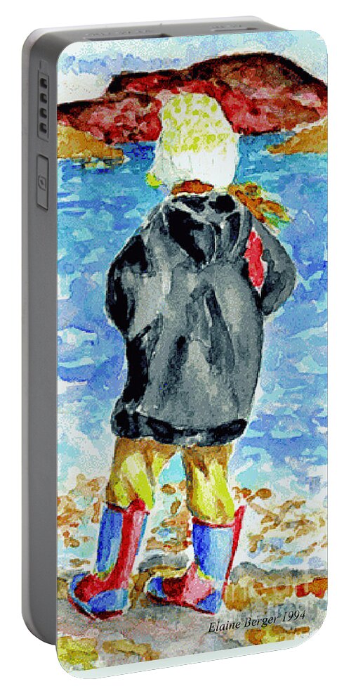 Fishing Portable Battery Charger featuring the painting Emelie fishing by Elaine Berger