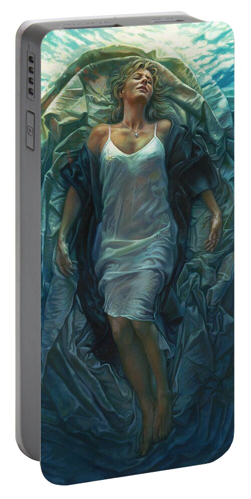 Conceptual Portable Battery Charger featuring the painting Emerge Painting by Mia Tavonatti