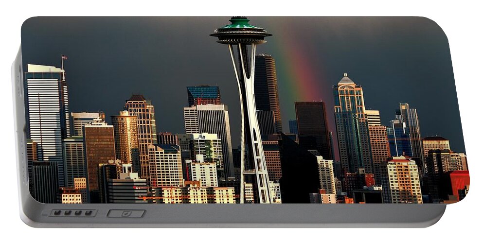 Seattle Portable Battery Charger featuring the photograph End of the Rainbow by Benjamin Yeager