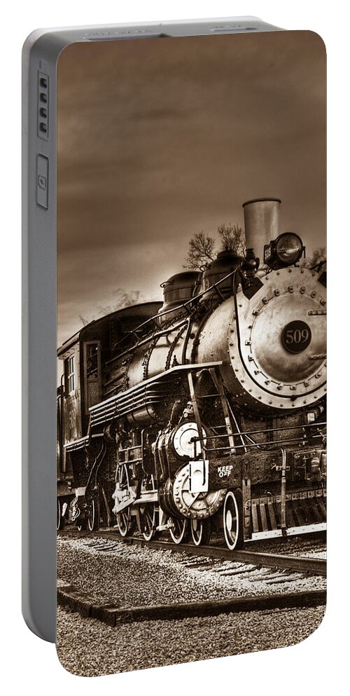 Train Portable Battery Charger featuring the photograph Engine 309 Sepia 1 by Douglas Barnett