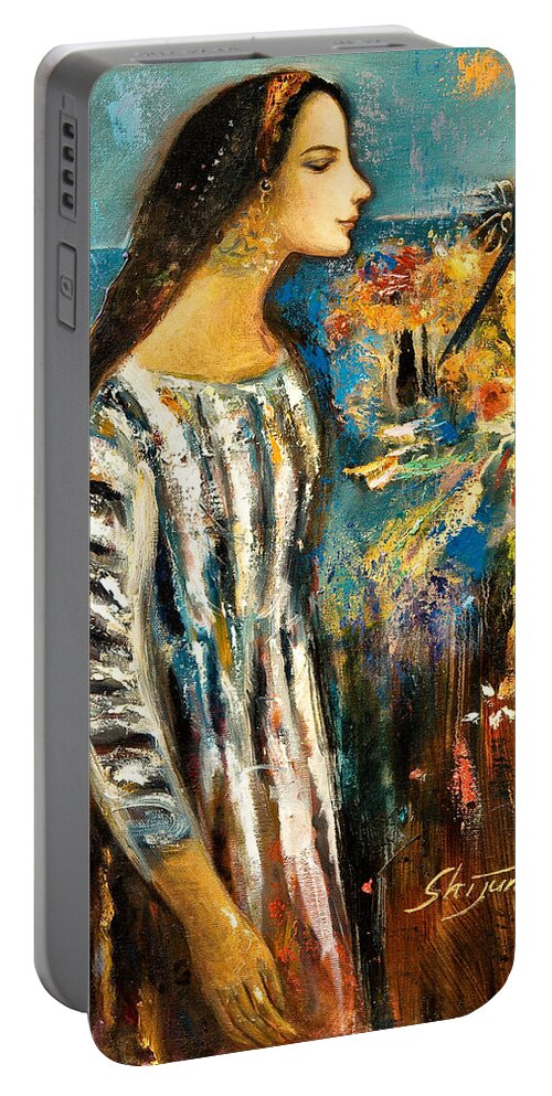 Shijun Portable Battery Charger featuring the painting Enlightenment by Shijun Munns