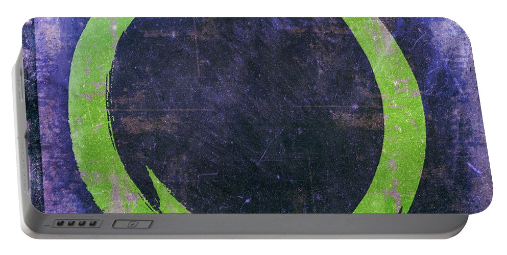 Green Portable Battery Charger featuring the painting Enso No. 108 Green on Purple by Julie Niemela
