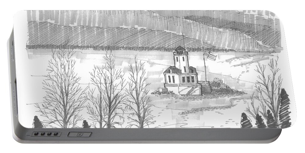 Lighthouse Portable Battery Charger featuring the drawing Esopus Lighthouse by Richard Wambach
